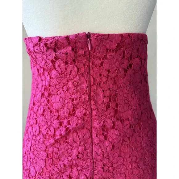 Zara Lace Halter Dress Womens Medium Pink Fuchsia Midi‎ Floral Open Back Pencil - Picture 4 of 16